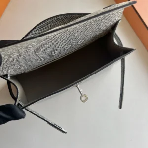 Hermès Constance 24 bag grey canvas leather medium with silver hardware interior view