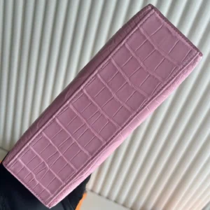 Hermès Bearn Long Wallet pink crocodile embossed leather clutch bag luxury accessory