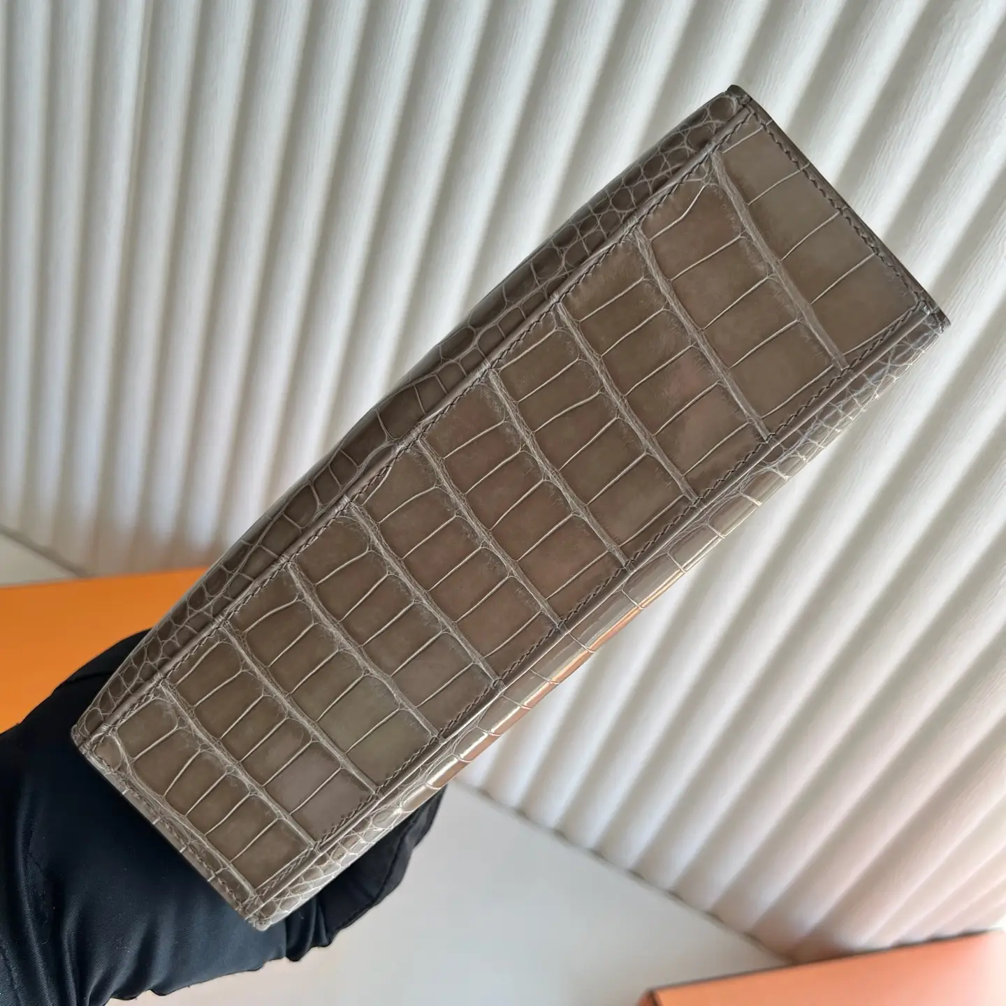 Hermes Constance 24 clutch bag ardoise taupe grey alligator leather flap handbag