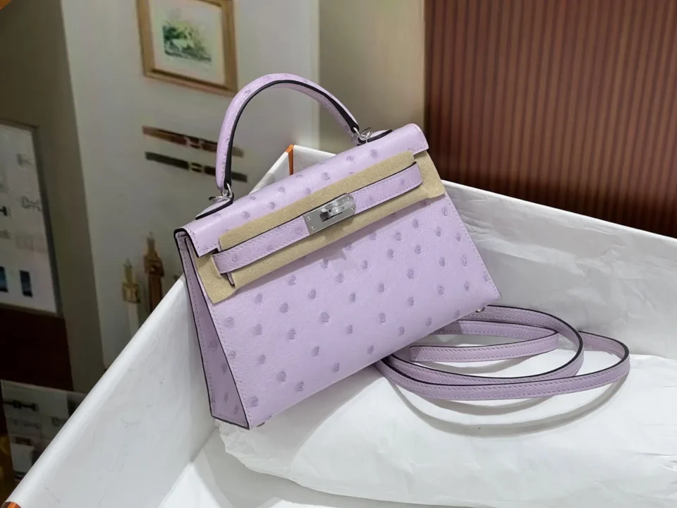 Hermès Kelly 20 bag lilac ostrich leather silver hardware small size