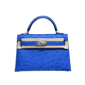 Herm&egrave;s Kelly 25 bag blue ostrich leather silver hardware handbag