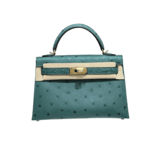 Hermès Kelly 25 green ostrich leather handbag with gold hardware and top handle