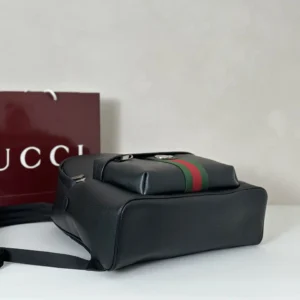 Gucci Ophidia medium black leather backpack with green red web stripe and silver hardware