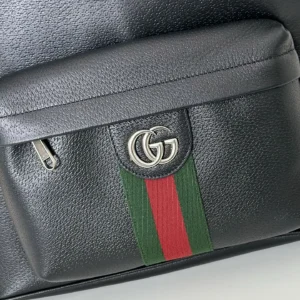Gucci Ophidia small black leather bag green red web stripe silver GG logo hardware
