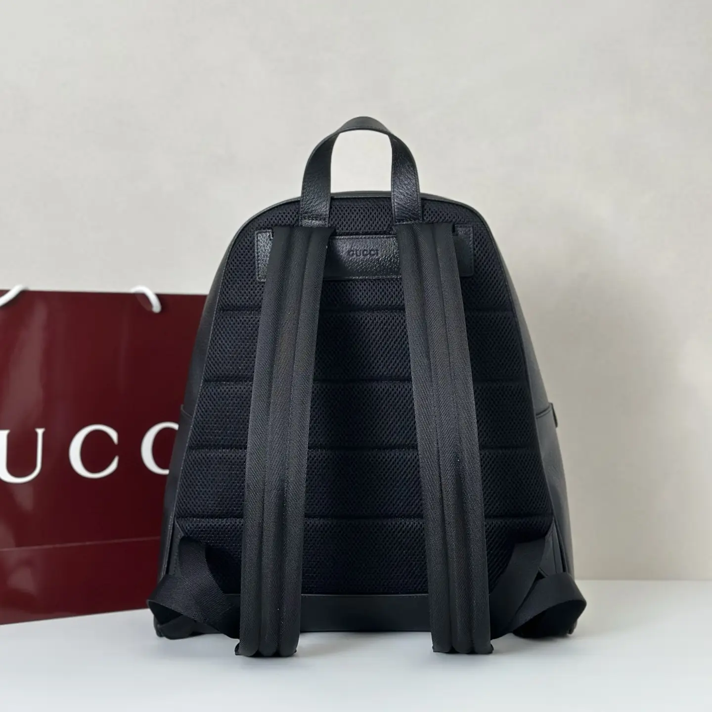 Gucci backpack medium black canvas and leather with padded mesh back and adjustable straps