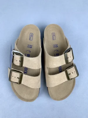 Birkenstock Arizona sandals beige suede leather with double adjustable buckle straps