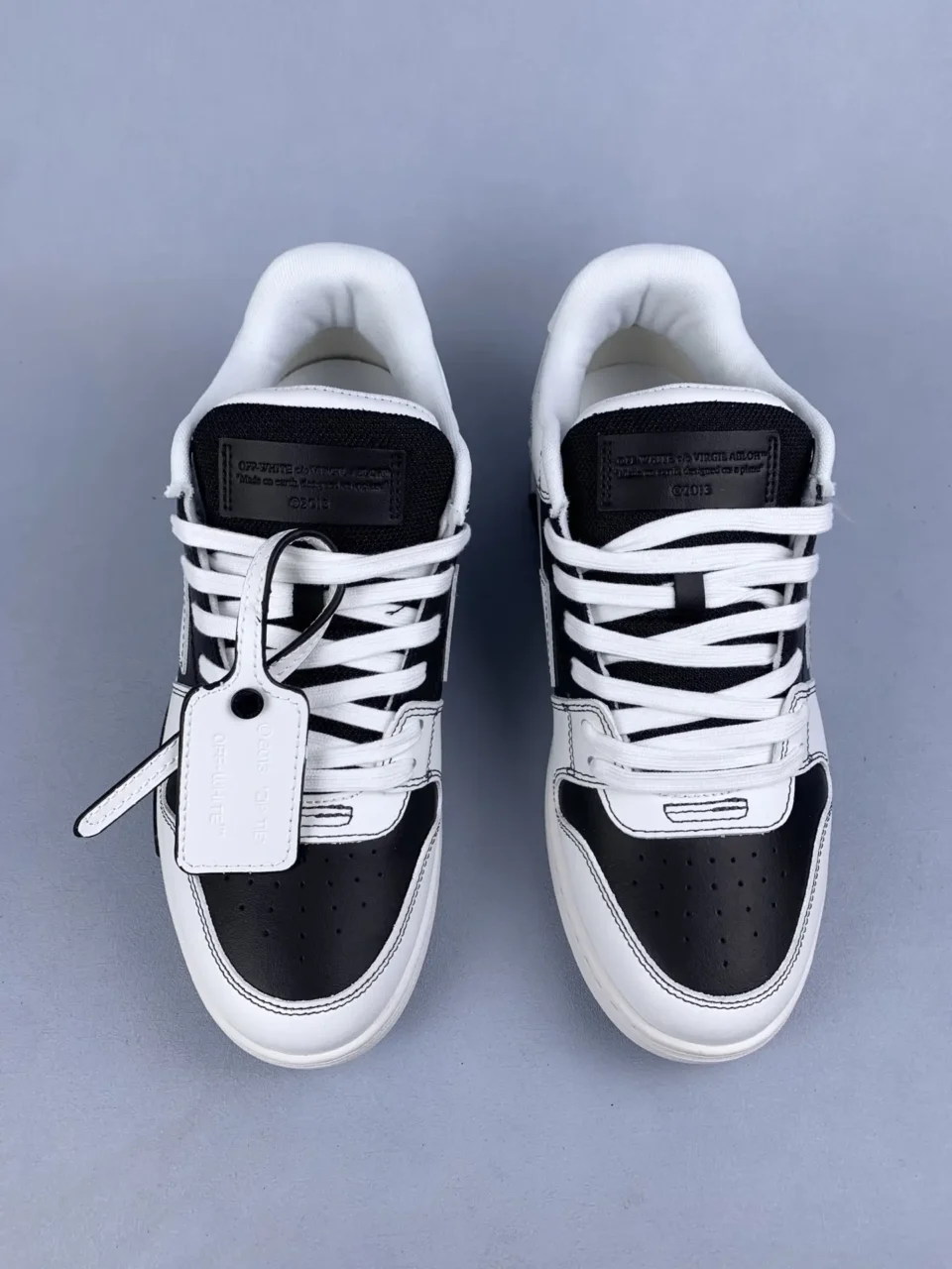 Off-White Low Top Sneakers black white leather with signature zip tie and contrasting panels