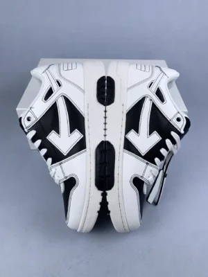 Off-White Out Of Office black white leather sneakers with signature arrow logo design