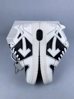 Off-White Low 3.0 black white leather sneakers with signature arrow logo and contrast stitching