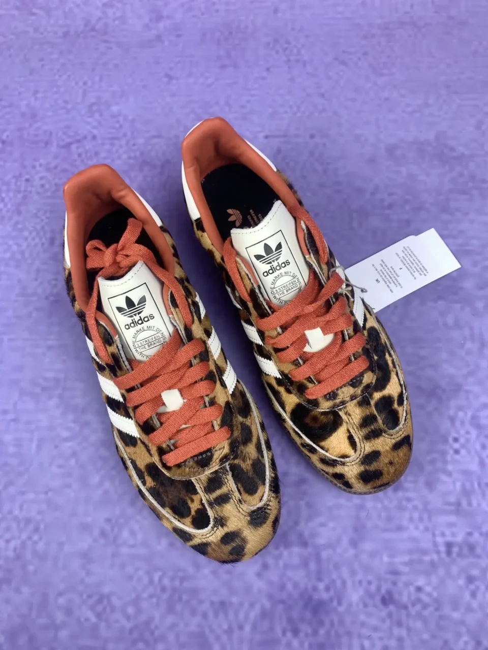 Adidas Samba OG leopard print colorway rust brown white leather sneakers