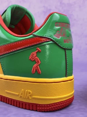 Nike Air Force 1 Concrete Boyz green red yellow leather sneakers with embroidered logo and rubber sole