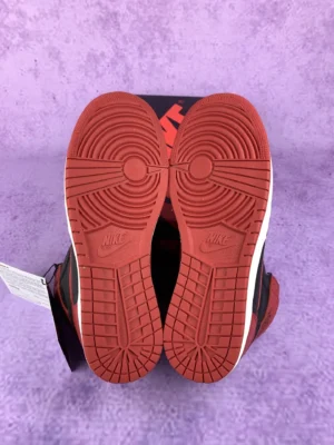 Nike Air Jordan 1 High OG Black Toe red black white leather sneakers with red rubber soles