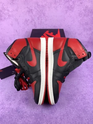 Nike Air Jordan 1 High OG Bred black and red leather sneakers with white midsoles
