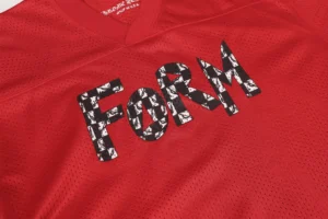 Chrome Hearts FOAM red mesh jersey shirt with black white shattered pattern lettering