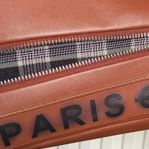 Louis Vuitton Keepall 55 M41414 brown leather duffle bag with plaid fabric zipper lining and "PARIS" lettering
