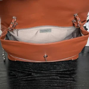 Chanel Classic Flap Medium handbag brown lambskin leather with silver chain and beige fabric interior lining