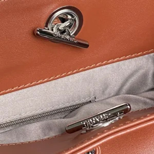 Chanel Classic Flap Medium handbag A01113 caramel smooth leather silver hardware interior lining