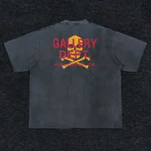 Gallery Dept t-shirt black cotton with yellow skull and red text print on back