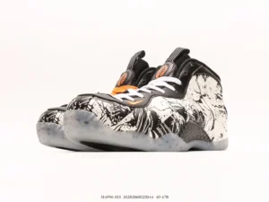 Nike Air Foamposite One Black Particle white splatter synthetic sneakers with translucent outsole