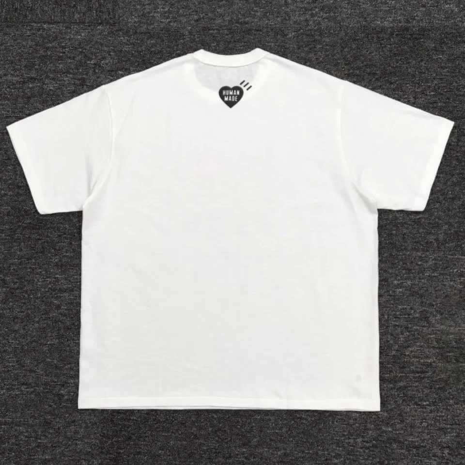 Human Made T-shirt white cotton with small black heart logo on back neck