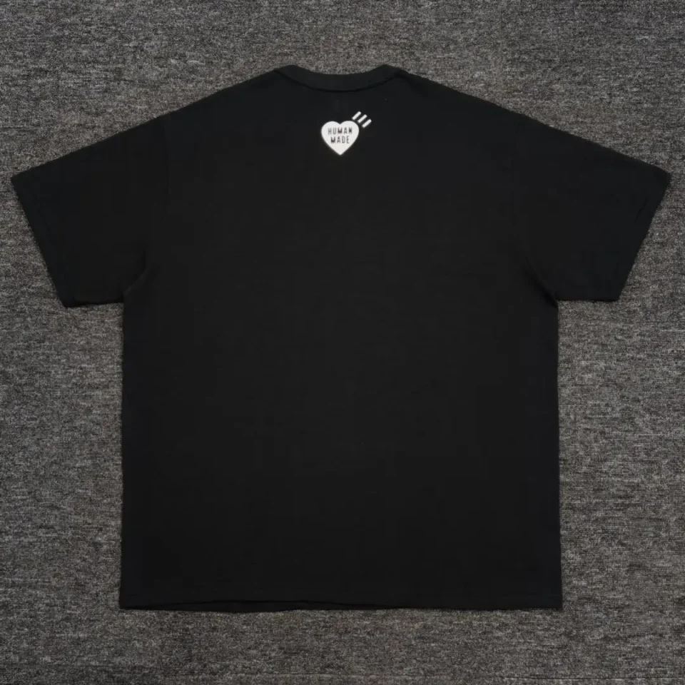 Human Made T-shirt black cotton with white heart logo on upper back