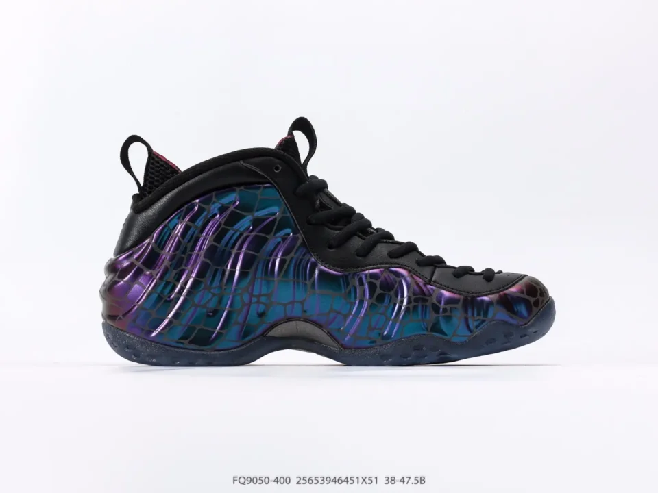 Nike Air Foamposite One FQ9050-400 blue purple iridescent synthetic sneakers with black accents