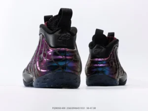 Nike Air Foamposite Pro Iridescent purple black synthetic sneakers rear view
