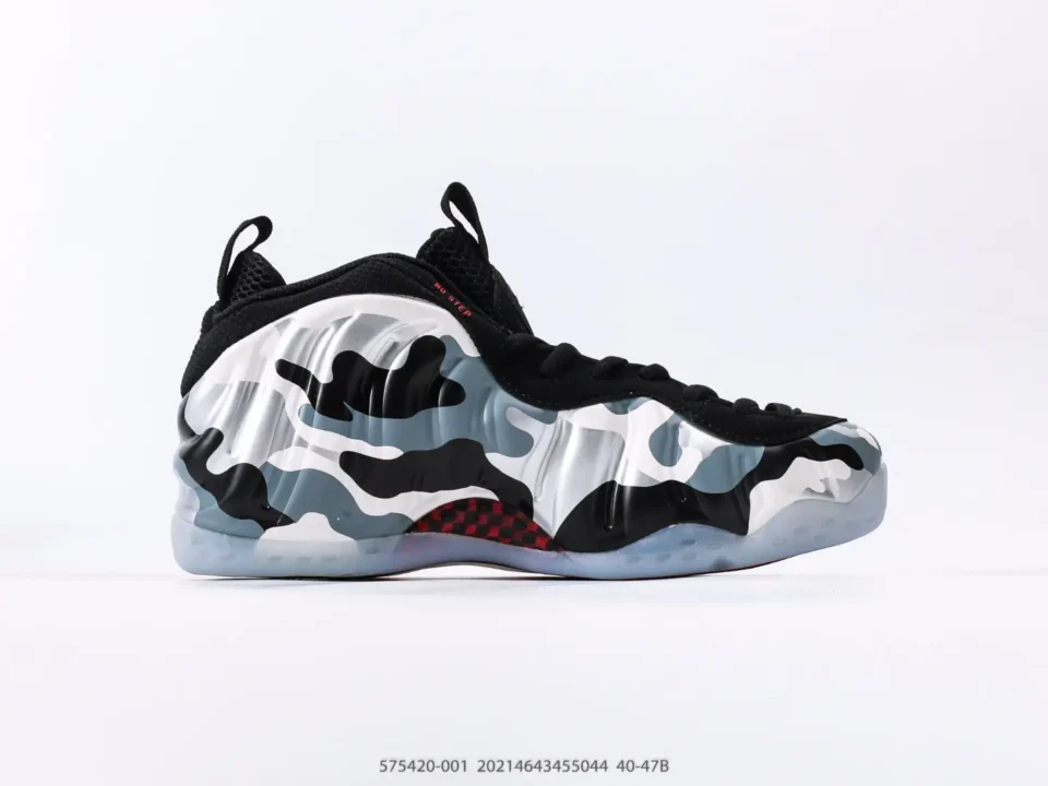Nike Air Foamposite One PRM black white grey camo leather sneakers