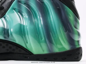 Nike Air Foamposite One green black polyurethane sneakers close-up side view