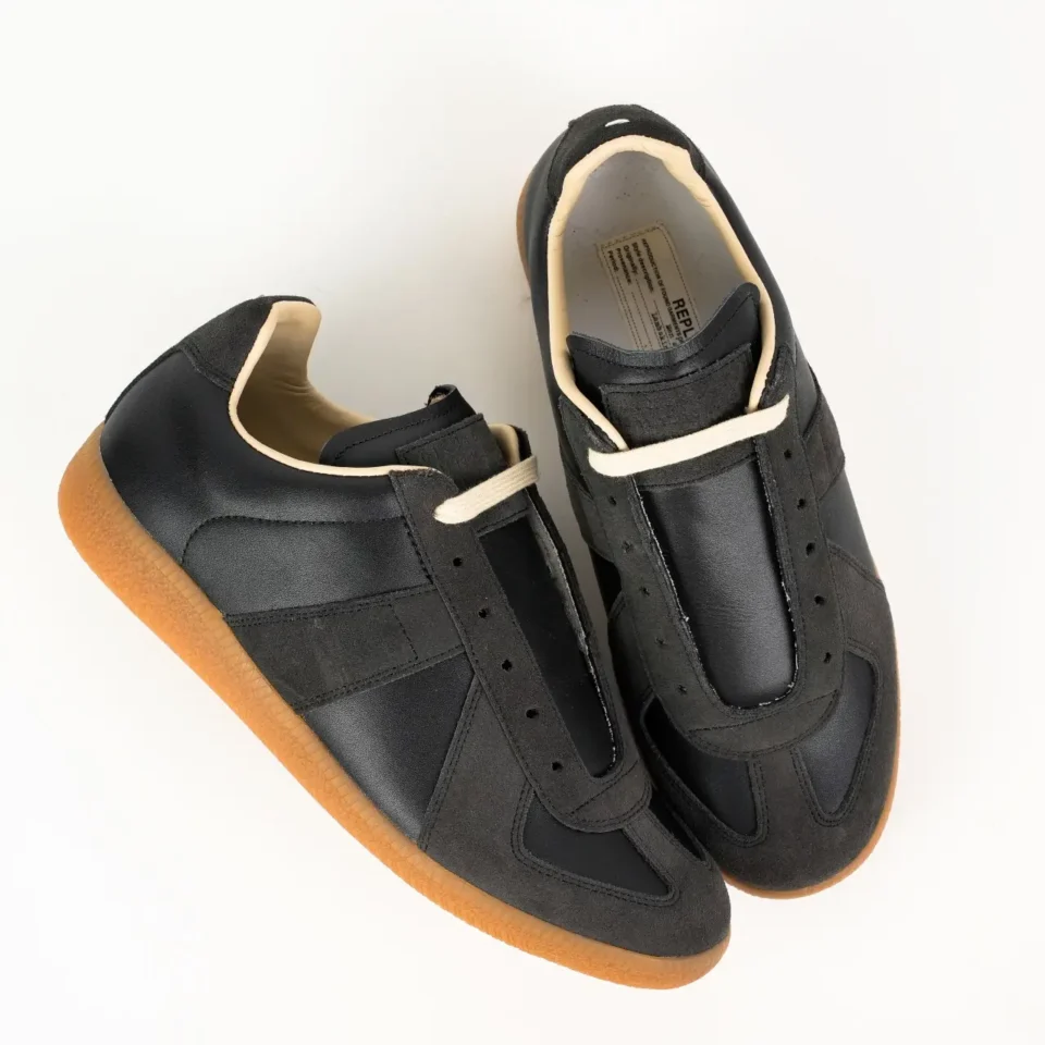 Maison Margiela Replica black brown gum sole suede leather sneakers