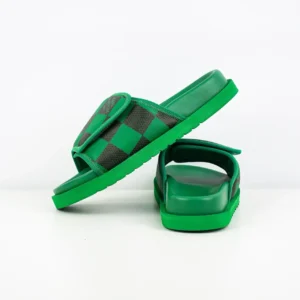 Louis Vuitton Pool Slide sandals green black checkerboard canvas rubber slippers