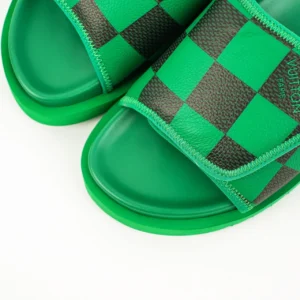 Louis Vuitton Match-Up Mule green brown checkered leather slide sandals