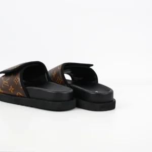 Louis Vuitton Slide sandals brown monogram canvas adjustable strap rubber sole slippers