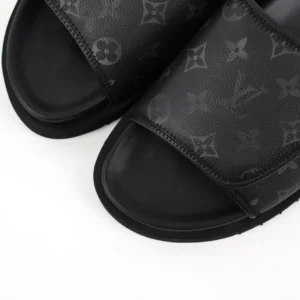 Louis Vuitton Power Leather Monogram black slides sandals rubber sole