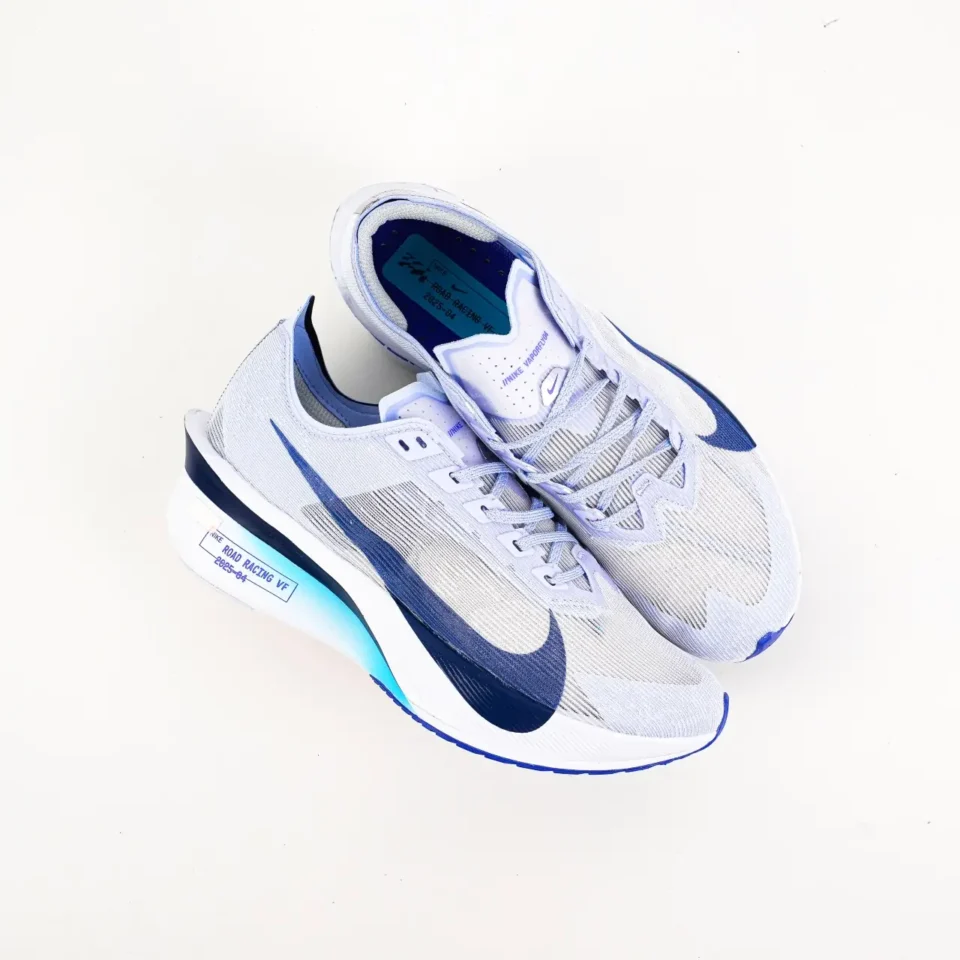 Nike ZoomX Vaporfly Next% 2 white blue mesh sneakers with responsive foam cushioning