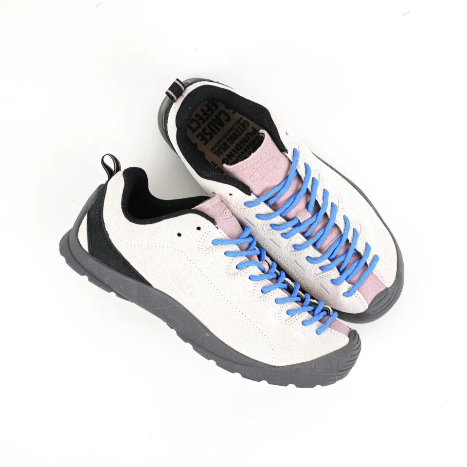 Keen Howser sneaker white black pink suede shoes with blue laces and rubber sole