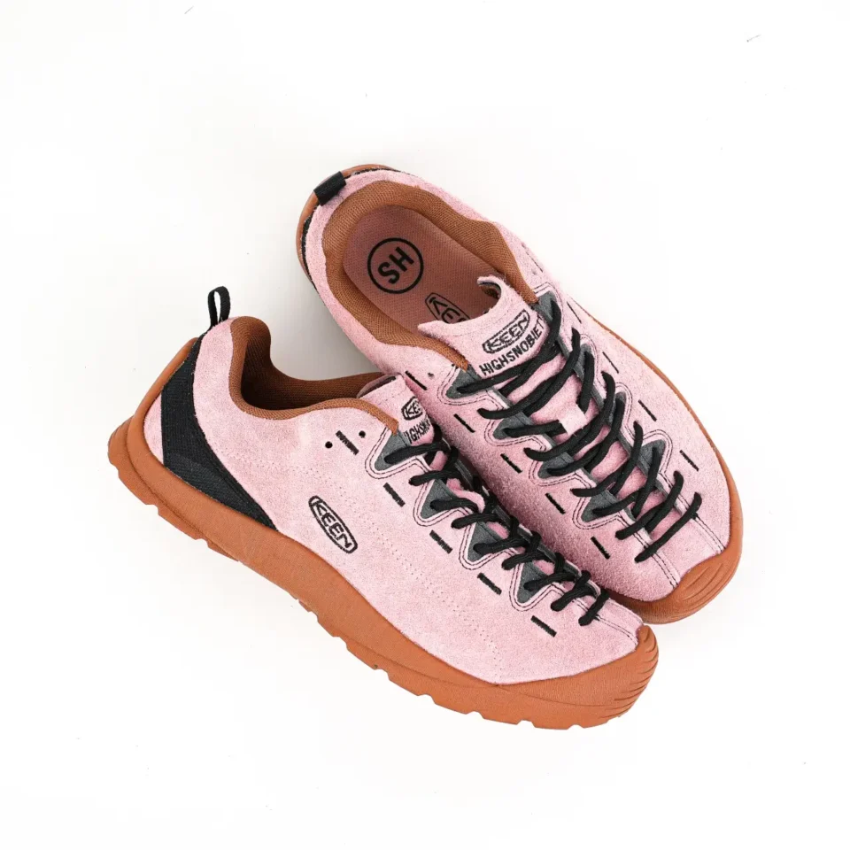 Keen Highsnobiety sneakers pink suede black accents brown rubber sole casual footwear