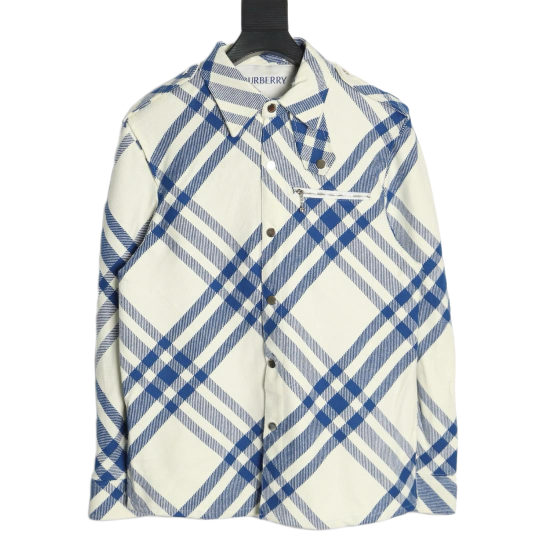 Burberry plaid shirt white blue cotton button-up long sleeve top