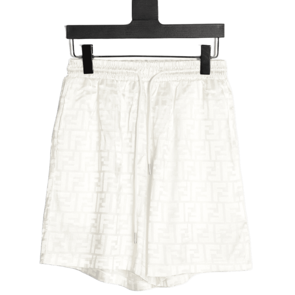 Fendi Shorts white cotton blend fabric tonal FF logo pattern drawstring waist relaxed fit
