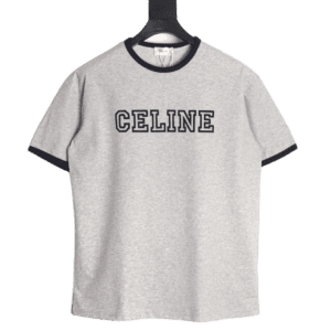 Celine crew neck T-shirt gray black cotton casual short sleeve with logo print