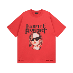 Balenciaga T-shirt red cotton oversized distressed Isabelle Huppert graphic print shirt