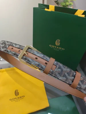 Goyard belt classic monogram print brown leather gold buckle luxury accessory with packaging bag and box