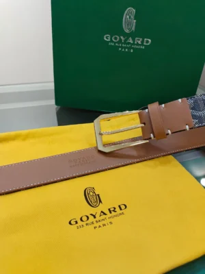 Goyard belt brown leather with gold tone buckle and signature canvas detail