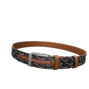 Goyard belt black signature canvas brown leather silver buckle accessory