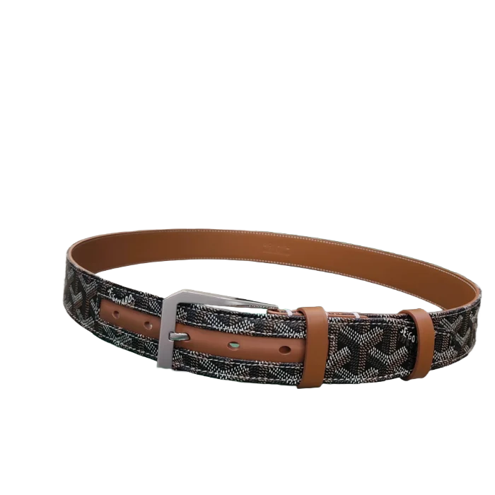 Goyard belt black signature canvas brown leather silver buckle accessory
