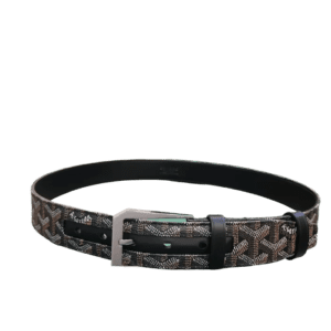 Goyard belt featuring iconic canvas design with imported cowhide and a sleek steel buckle, suitable for business and casual wear.