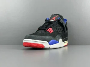 Nike Air Jordan 4 Retro Black Varsity Royal Red suede and mesh sneakers with white sole