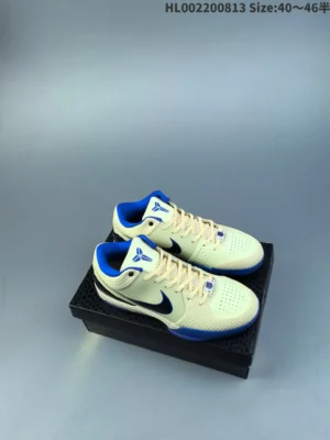 Nike Kobe 5 Protro Lakers cream blue black leather sneakers with perforated upper and textured details