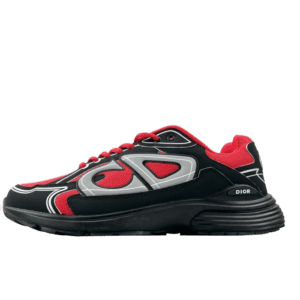 Dior B22 sneakers red black white mesh leather upper with rubber sole and reflective detailing