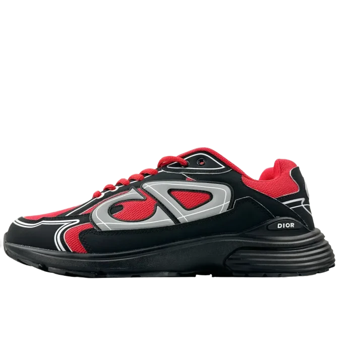 Dior B22 sneakers red black white mesh leather upper with rubber sole and reflective detailing